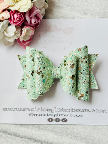 Green Hearts & Stars Glitter Bow