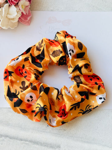 Skulls, Bats, Spiders, Pumpkins & Witches Hat Scrunchie