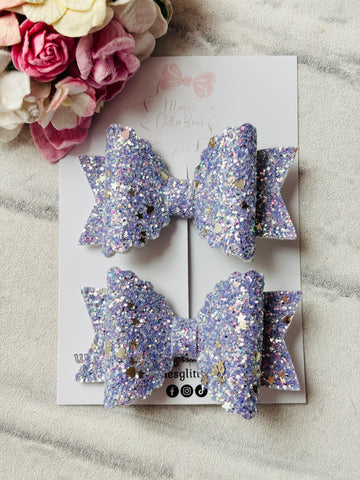 Small Purple Hearts & Stars Glitter Bows