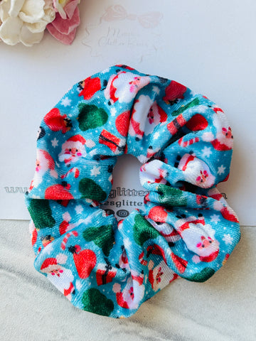 Blue Santa, Penguins & Presents Velvet Scrunchie