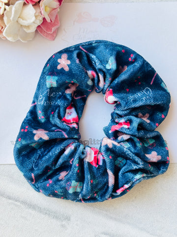 Navy Santa, Gingerbread & Candy Canes Velvet Scrunchie