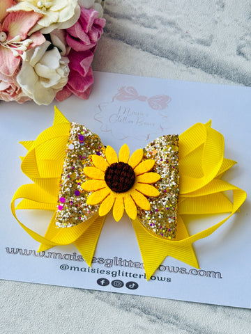 Sunflower Ribbon & Glitter Bow
