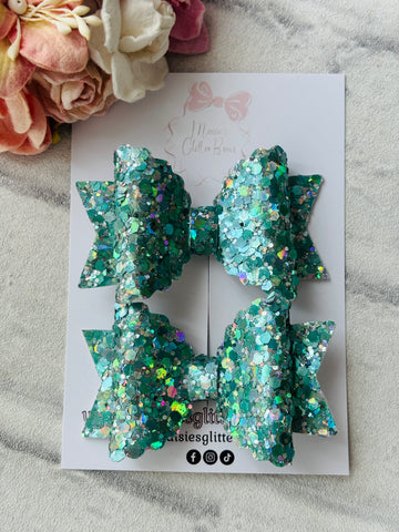 Small Green Iridescent Bows
