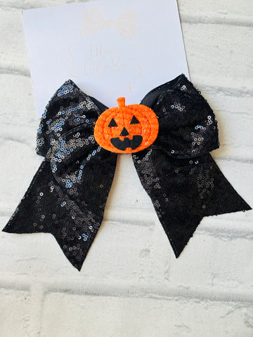 Sequin Pumpkin Ponytail Bow