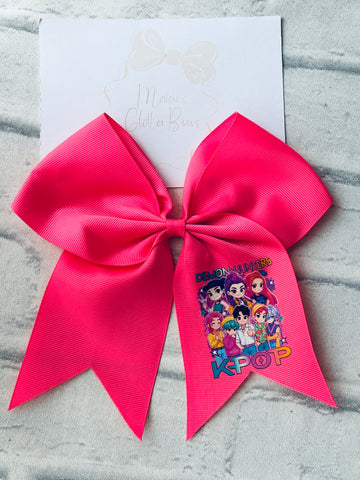 Demon Hunters K Pop Neon Pink Ribbon Ponytail Bow