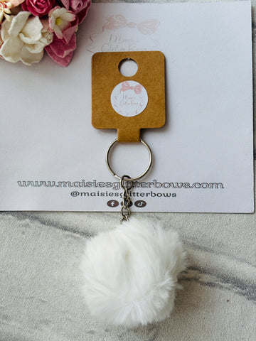 White Fluffy Pom Pom Keyring