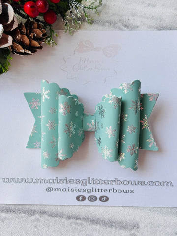 Green & Silver Holographic Snowflake Bow