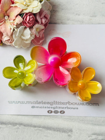Olive Green, Pink & Orange Flower Claw Hair Clip