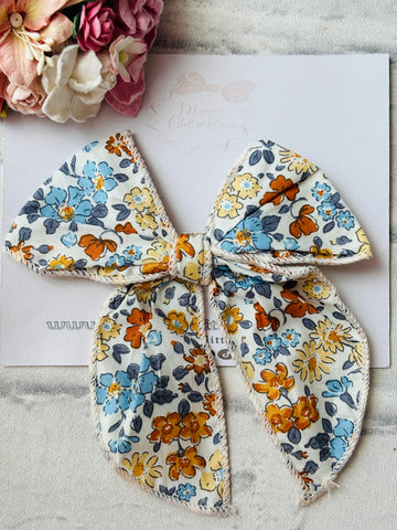Blue & Mustard Flowers Bow