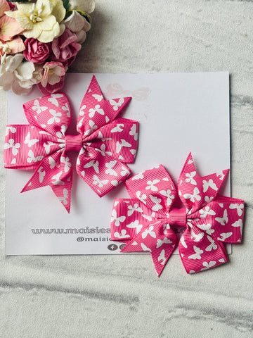 Pink & White Butterfly Ribbon Bows
