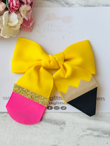 Yellow Pencil Ribbon Bow