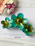 Teal Flower Claw Hair Clip