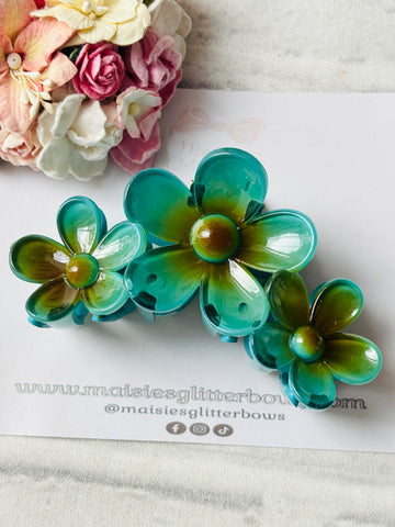 Teal Flower Claw Hair Clip