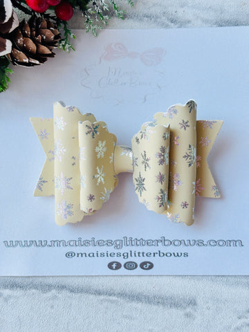 Butter Yellow & Silver Holographic Snowflake Bow