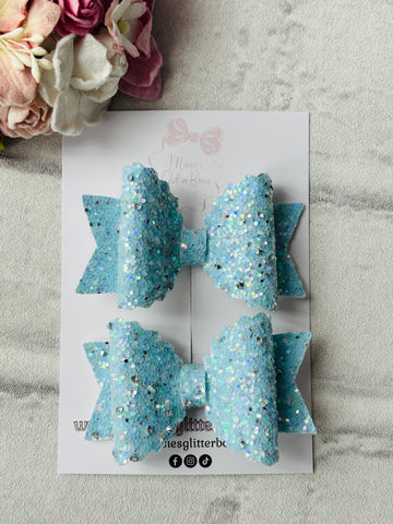 Small Blue Glitter & Diamanté Bows