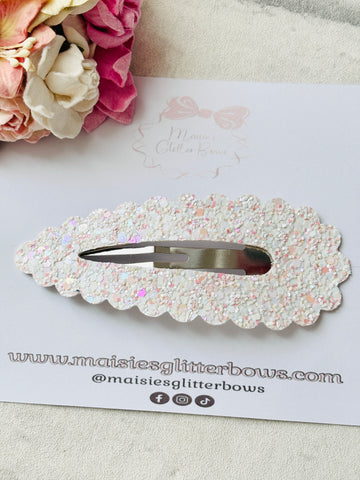 White & Pink Iridescent Super Large Snap Clip