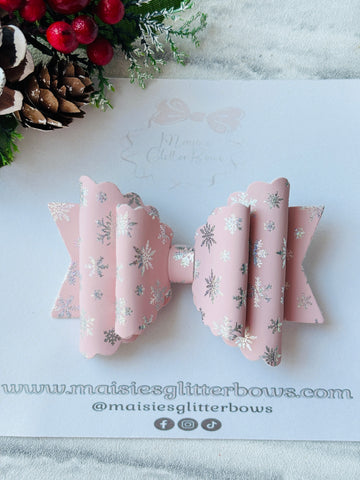 Light Pink & Silver Holographic Snoflake Bow