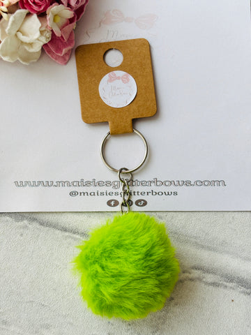 Lime Green Fluffy Pom Pom Keyring