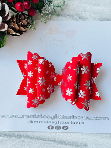 Red & Silver Holographic Snowflake Bow