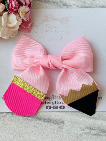 Pink Pencil Ribbon Bow