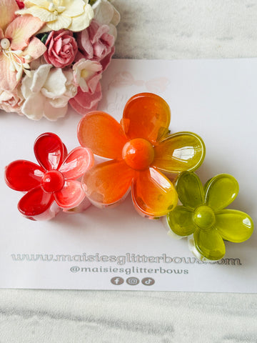 Deep Red, Deep Orange & Olive Green Flower Claw Hair Clip
