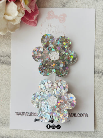 Silver Flower Clips