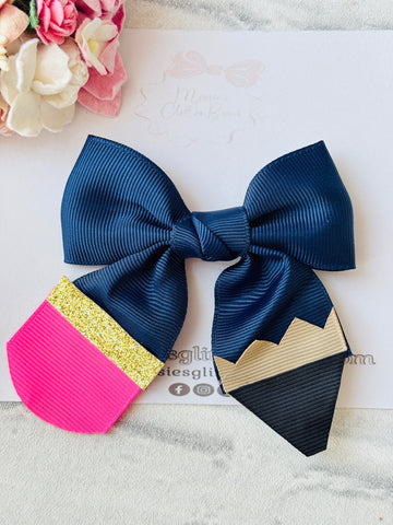 Navy Pencil Ribbon Bow