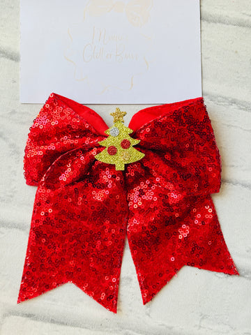 Christmas Tree Sequin Ponytail Bow