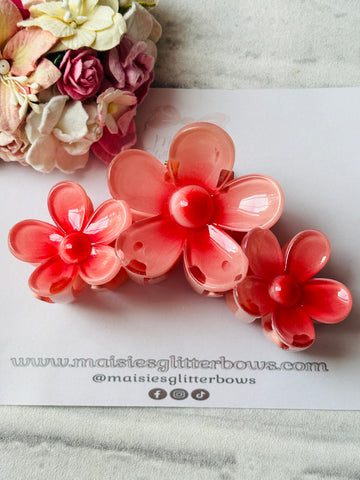 Coral Pink Flower Claw Hair Clip