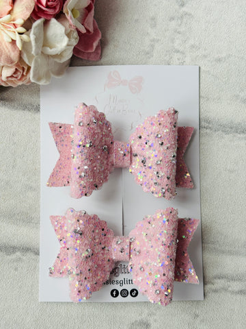 Small Pink Glitter & Diamanté Bows