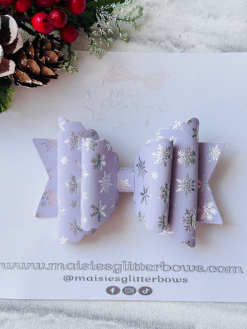 Lilac & Silver Holographic Snowflake Bow