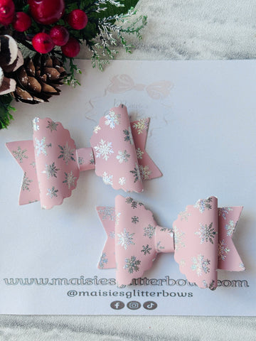 Small Light Pink & Silver Holographic Snowflake Bows
