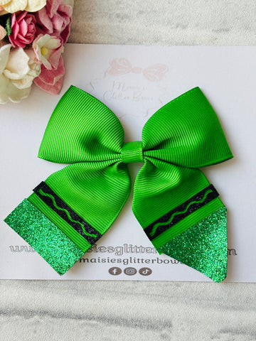 Green Ribbon Crayon Bow