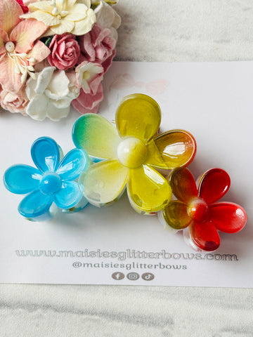 Blue, Olive Green & Deep Red Flower Claw Hair Clip