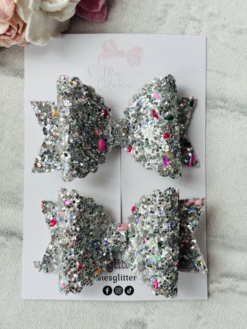 Small Sliver Glitter & Coloured Stones Bows