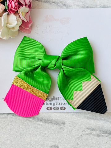 Green Pencil Ribbon Bow