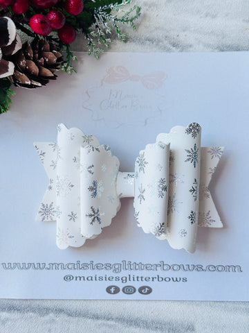 White & Silver Holographic Snowflake Bow