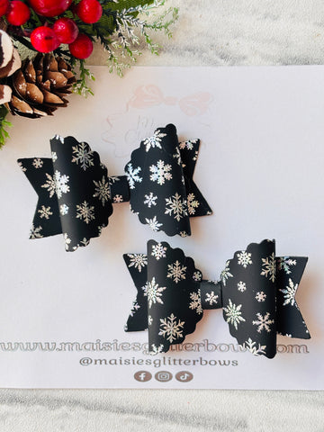 Small Black & Silver Holographic Snowflake Bows