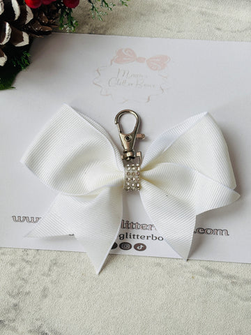 White Glitter Bow Keyring