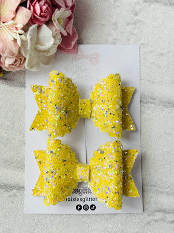 Small Yellow Glitter & Diamanté Bows