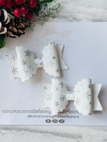 Small White & Silver Holographic Snowflake Bows