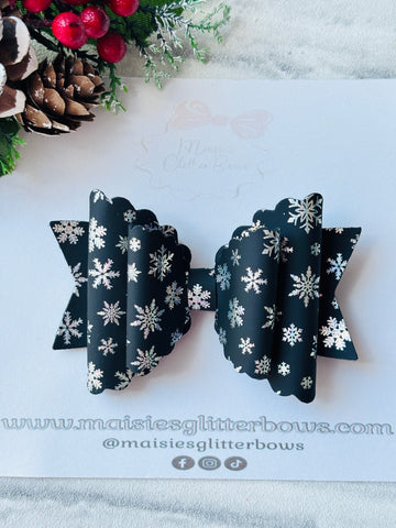 Black & Silver Holographic Snowflake Bow