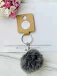 Dark Grey Fluffy Pom Pom Keyring