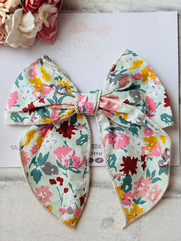 Mint Green Colourful Flowers Bow