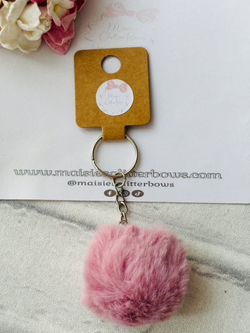 Dusky Pink/Lilac Fluffy Pom Pom Keyring